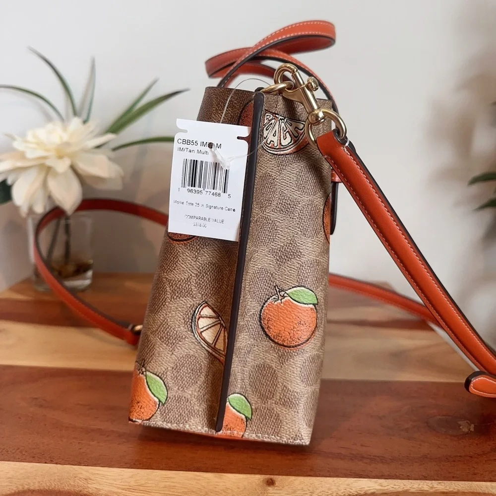 NWT COACH Mollie‎ Tote Bag 25 In Signature Canvas With Orange Print